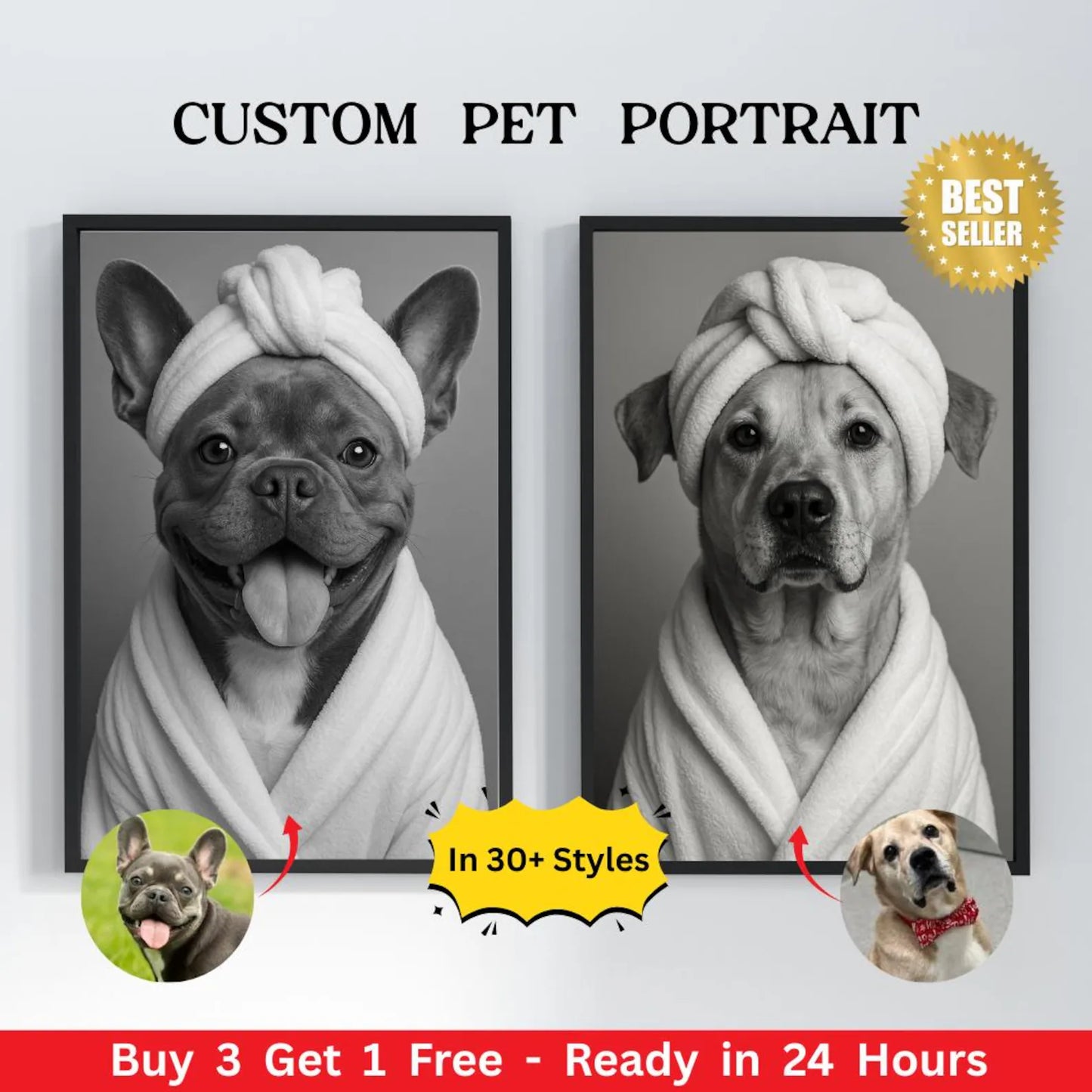 🛁 Custom Pet Portrait in the Bathroom – Funny Digital Pet Art