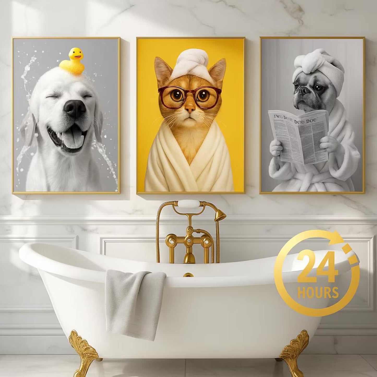 🛁 Custom Pet Portrait in the Bathroom – Funny Digital Pet Art