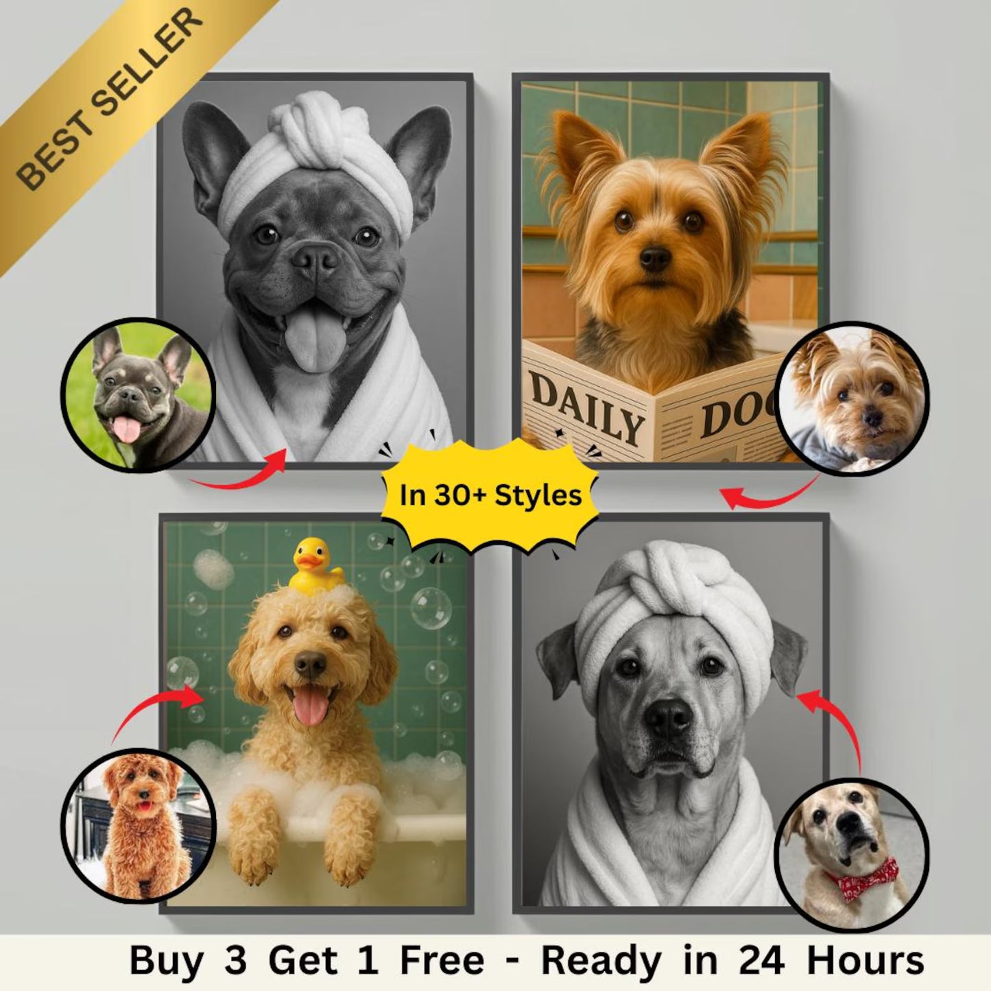 🛁 Custom Pet Portrait in the Bathroom – Funny Digital Pet Art