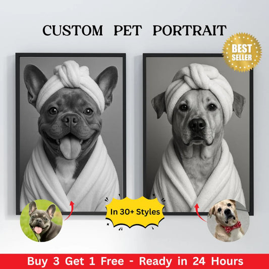 🛁 Custom Pet Portrait in the Bathroom – Funny Digital Pet Art