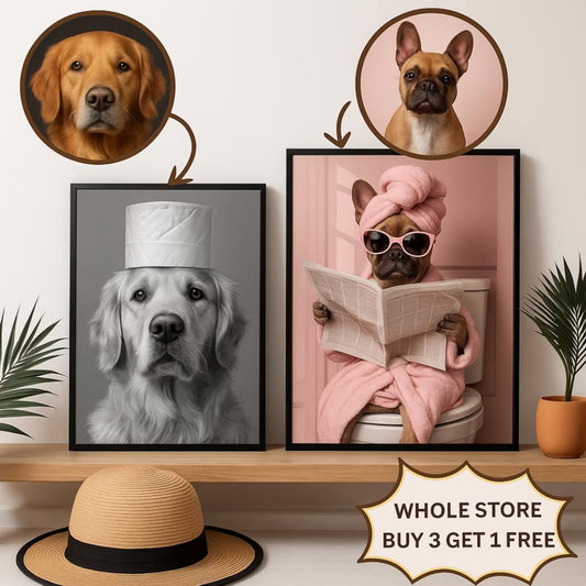 🛁 Custom Pet Portrait in the Bathroom – Funny Digital Pet Art
